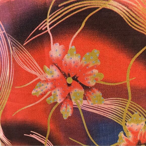 Vintage Floral Print Blouse Blue Red Tan Size Large - Picture 4 of 7